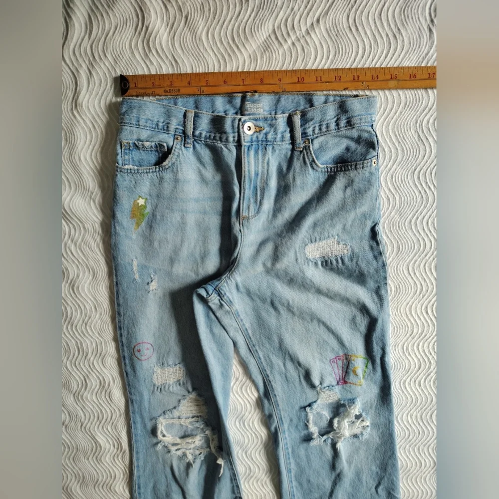 Sugar And Jade Wide Leg Jeans Size 16 Light Blue Girls Emoji Print Destroyed